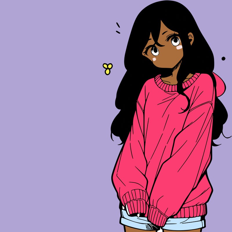 manga teen girl  in a sweater and baggy pants