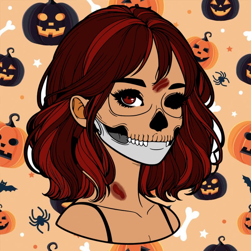 realistic girl with skull