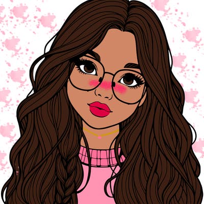 girl with long hair and freckles and glasses realistic