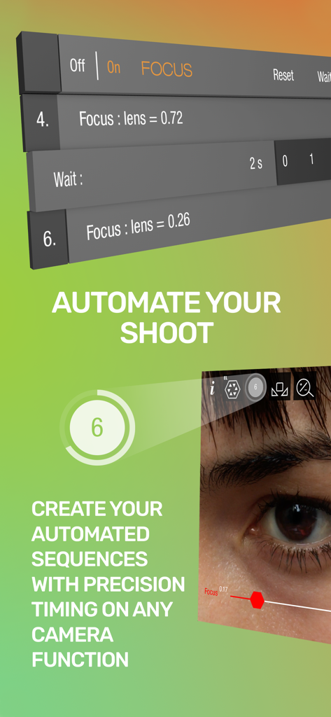 Guerrilla Filmmaker: Camera - Interface showing automated focus pulling sequences with precision timing for professional mobile filmmaking.