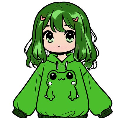girl wearing frogging sweatshirt