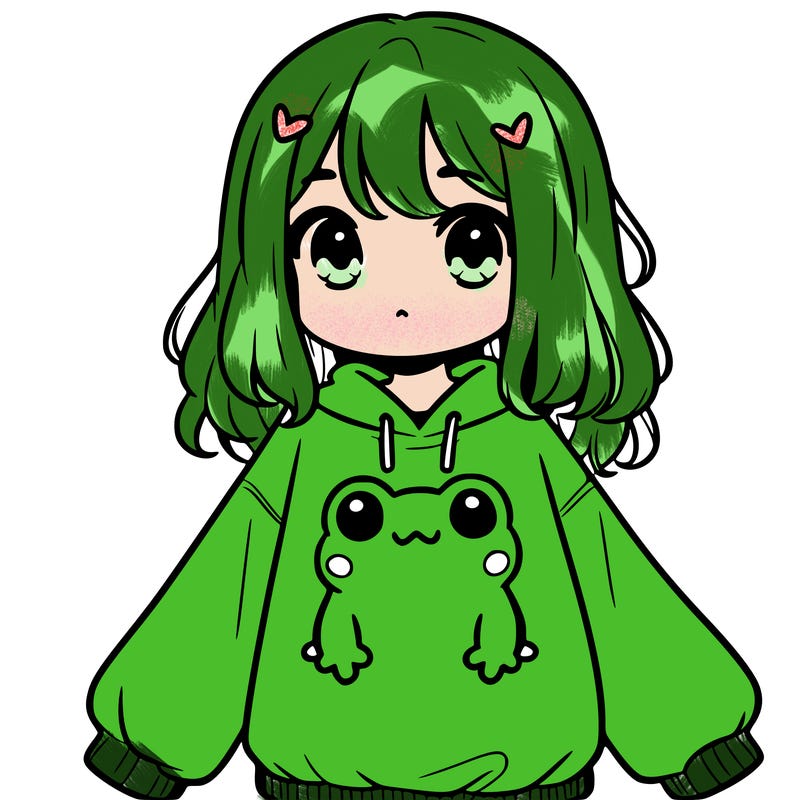 girl wearing frogging sweatshirt