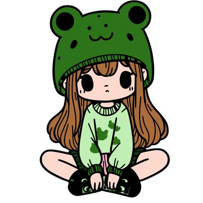 a girl wearing a frog hat and some frog socks