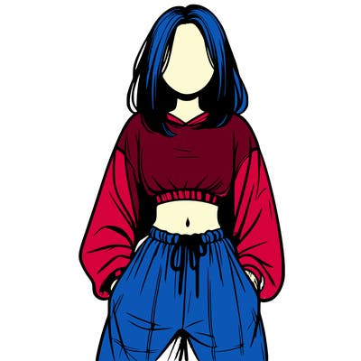 realistic girl faceless with baggy pants and a crop top