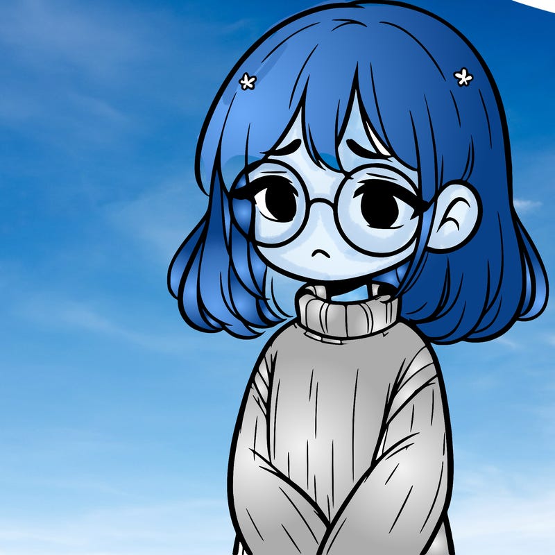 sad girl with glasses in a sweater