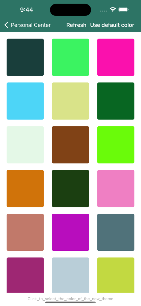 Grid of theme color options in FileMaster Pro app