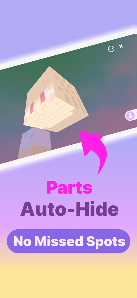 3D Skin Designer for Minecraft - 3D Minecraft skin editor showing parts auto hide feature for painting