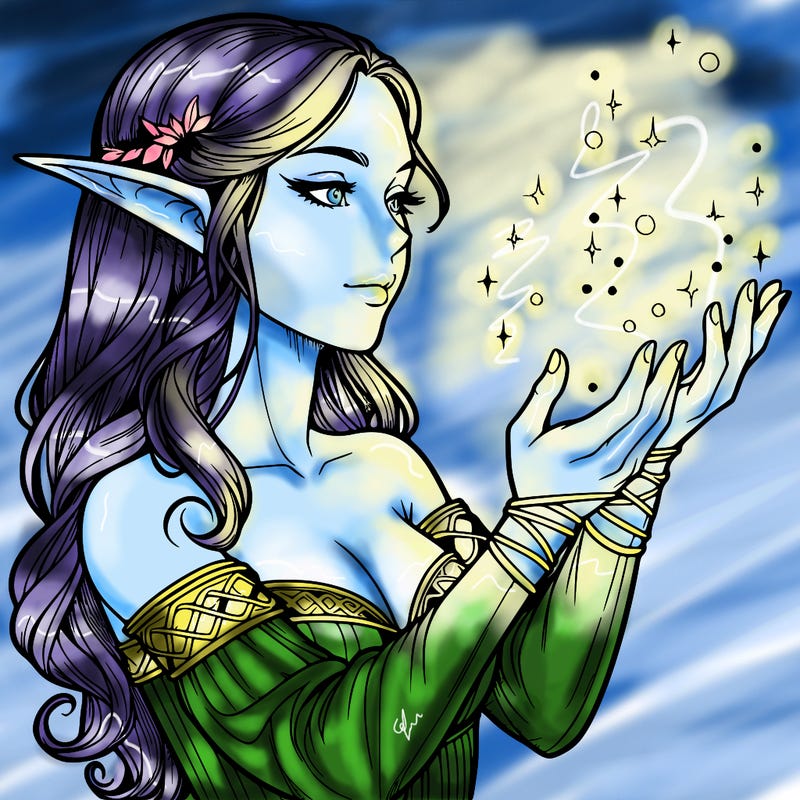 realistic elf girl doing magic