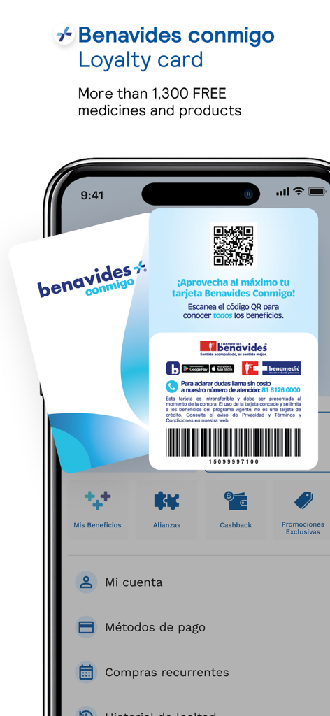 Benavides - Digital loyalty card and rewards menu in the Benavides pharmacy app