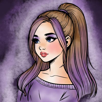 realistic girl with a high ponytail