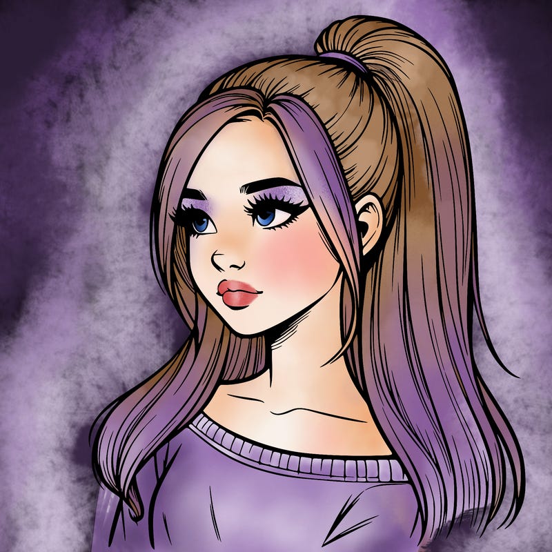 realistic girl with a high ponytail