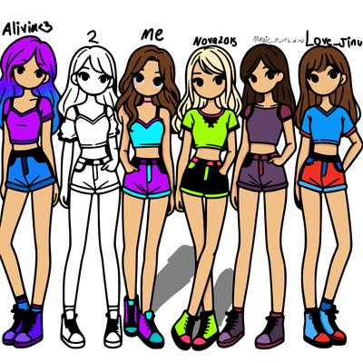 a group of girls wearing crop tops and shorts