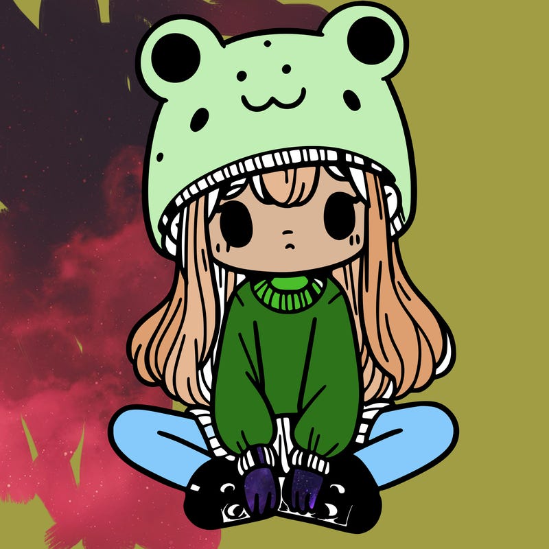 a girl wearing a frog hat and some frog socks