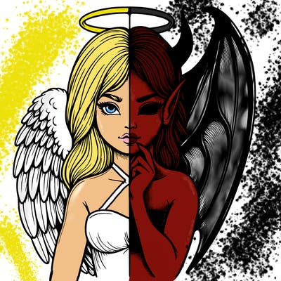 realistic angel half demon