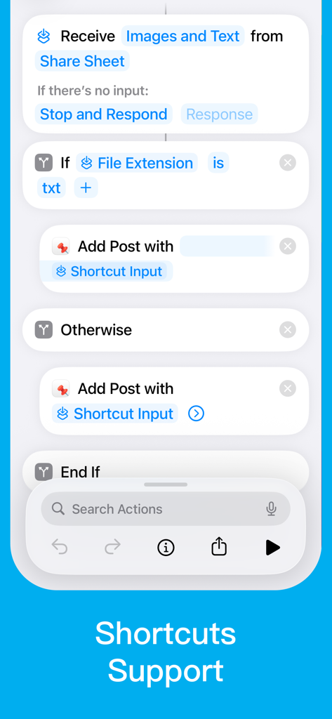 Pin It - Pin Island - Screenshot of the Pin It app integration with iOS Shortcuts for creating productivity automations.