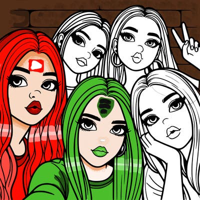 group of teen girls friends y2k up close in a selfie