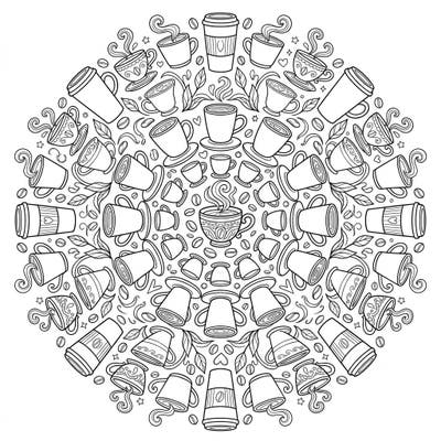 Discover tranquility with our exquisite Coffee Cups Mandala coloring page. This unique design beautifully combines your love for coffee with the meditative art of mandalas, perfect for a relaxing creative break.