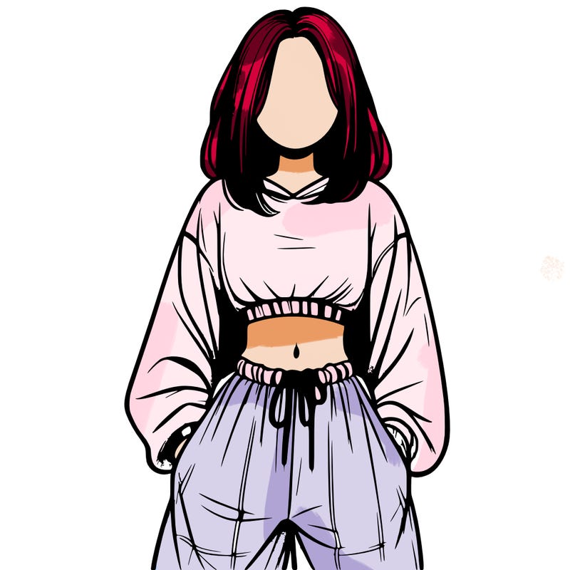 realistic girl faceless with baggy pants and a crop top