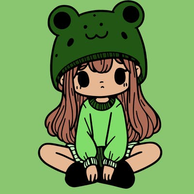 a girl wearing a frog hat and some frog socks