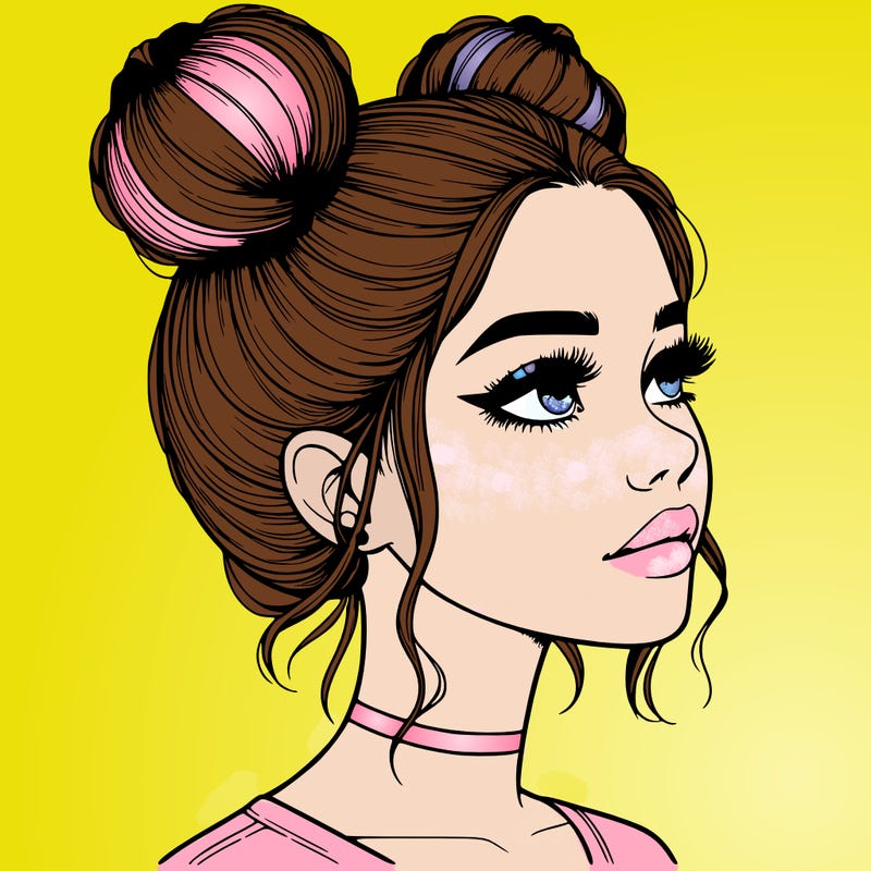 realistic girl with buns on the top of her head