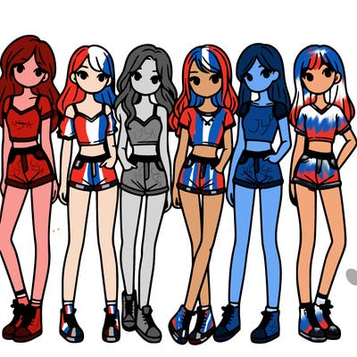 a group of girls wearing crop tops and shorts