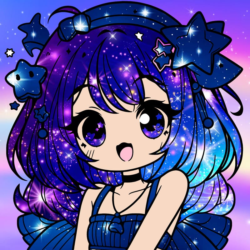 cute anime girl with star accessories
