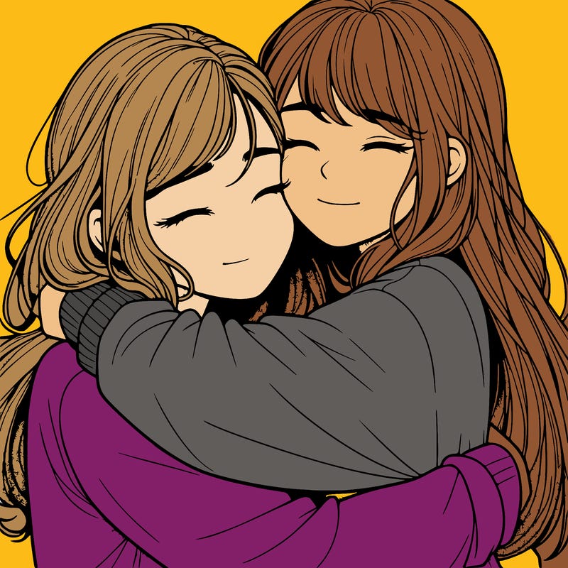 realistic two girls hugging