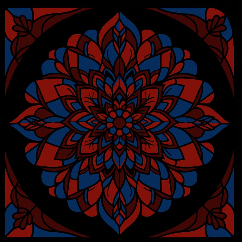 mandala flower design, stained glass window.