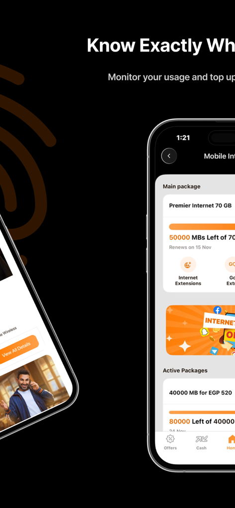 My Orange Egypt - My Orange Egypt mobile app screen for monitoring internet usage and managing data packages