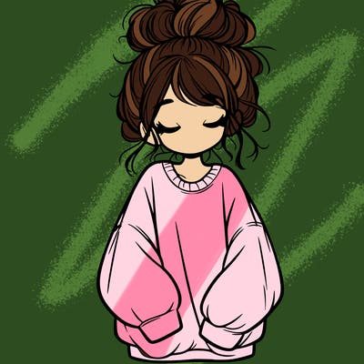 girl with baggy sweatshirt and messy bun