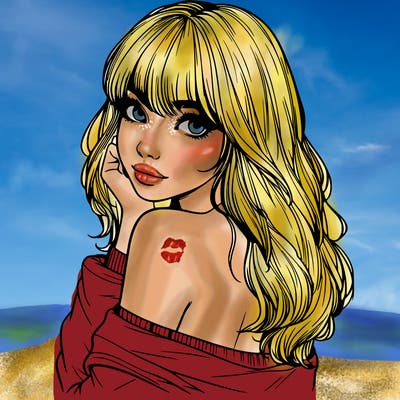 realistic girl with bangs looking over her shoulder