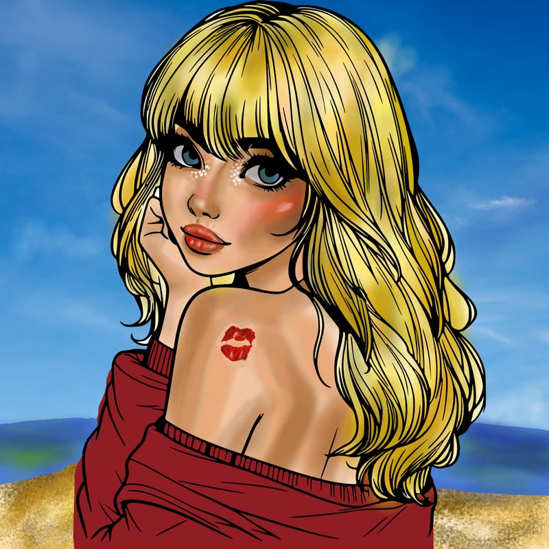 realistic girl with bangs looking over her shoulder