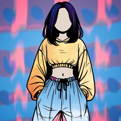 realistic girl faceless with baggy pants and a crop top