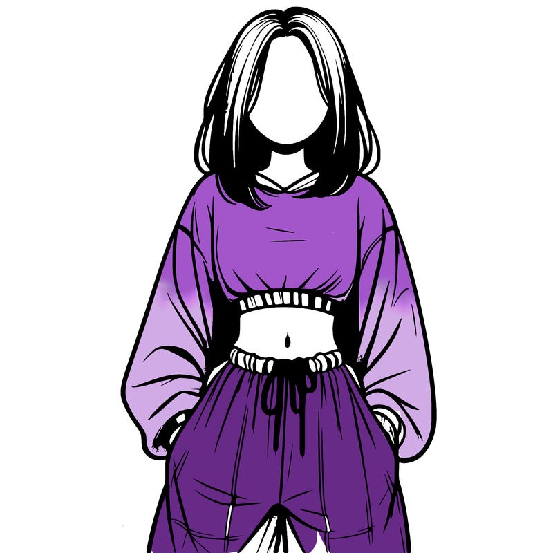 realistic girl faceless with baggy pants and a crop top