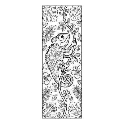 Dive into a tropical adventure with this charming chameleon bookmark coloring page, specially designed for kids. Bring this friendly lizard and its lush jungle home to vibrant life, then use it to mark your favorite stories!
