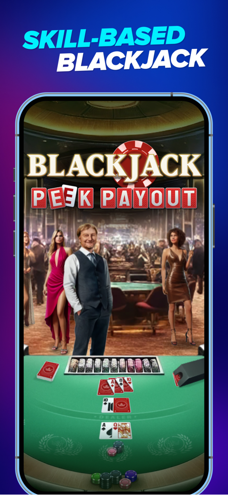 WorldWinner Skill-basiertes Blackjack Peek Payout Mobile Game Interface