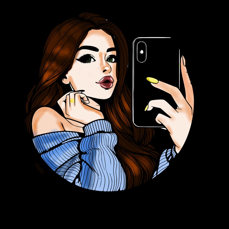 realistic girl taking mirror selfie beautiful