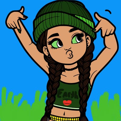 realistic teenage girl with braids and a beanie and crop top doing 🫶🏼