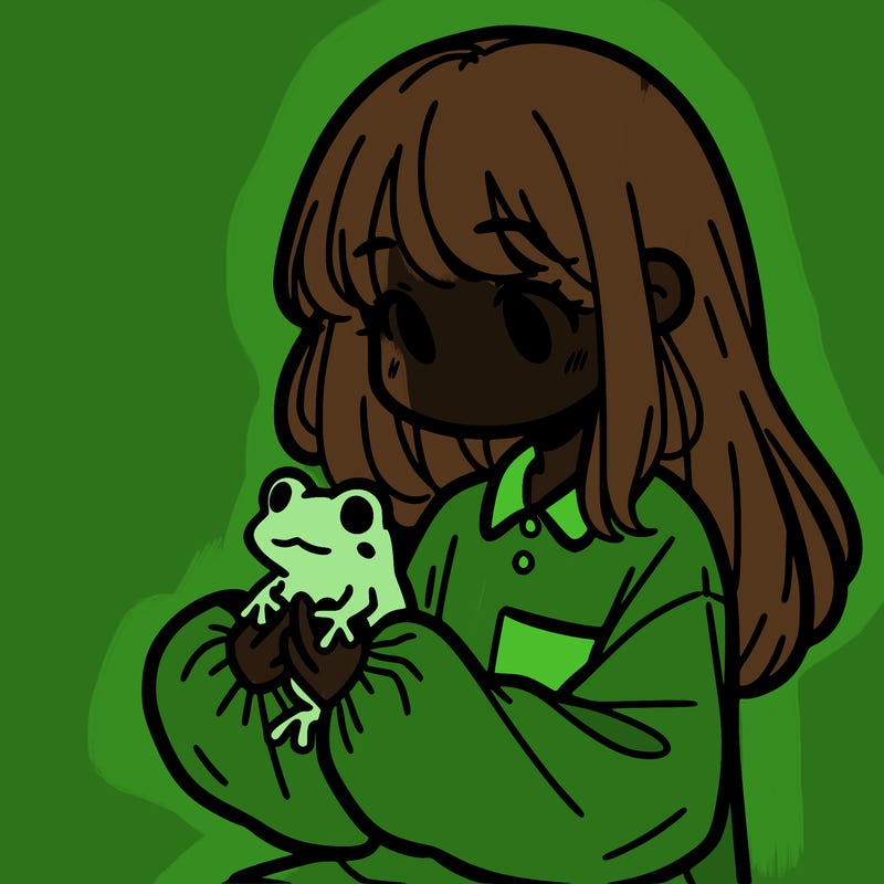 girl with long hair and a oversized shirt. and she is holding a frog