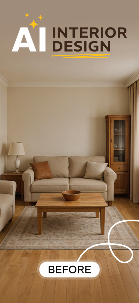 A living room before photo inside the AI Home Design room planner app