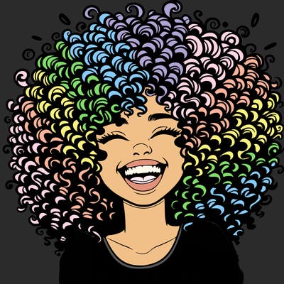 realistic girl with super curly hair laughing