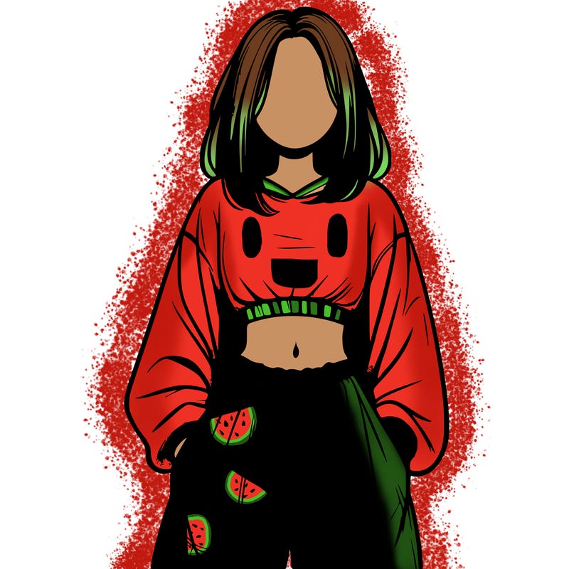 realistic girl faceless with baggy pants and a crop top