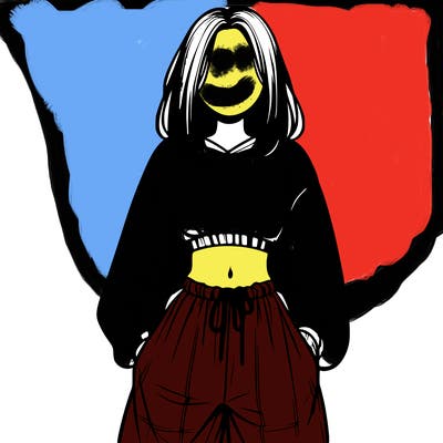 realistic girl faceless with baggy pants and a crop top