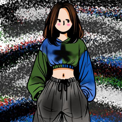 realistic girl faceless with baggy pants and a crop top
