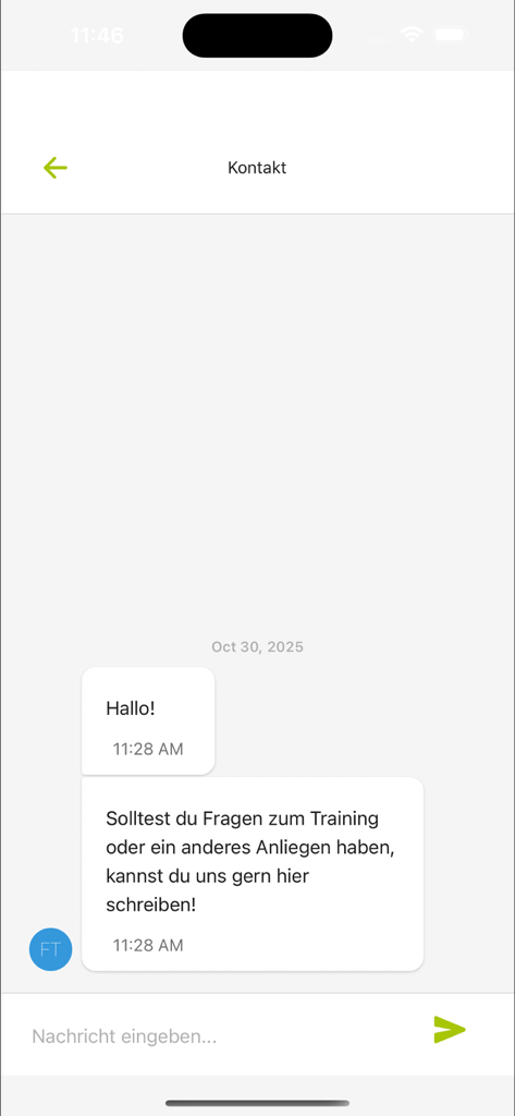 In-app customer support chat screen for the FaceFormer therapy app