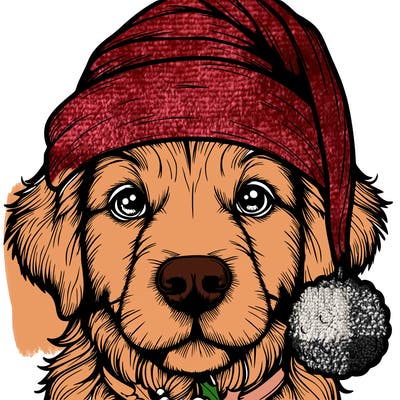 realistic dog with a christmas hat