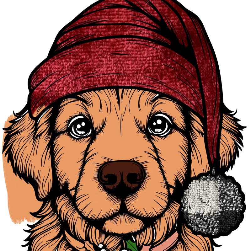 realistic dog with a christmas hat
