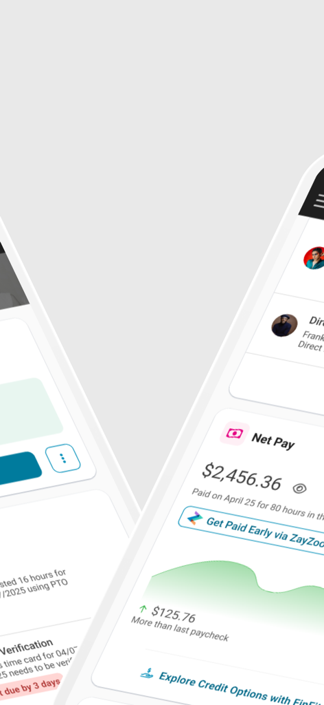 isolved People Cloud - Interface móvel do aplicativo isolved People Cloud mostrando o resumo do pagamento líquido e opções de folha de pagamento.