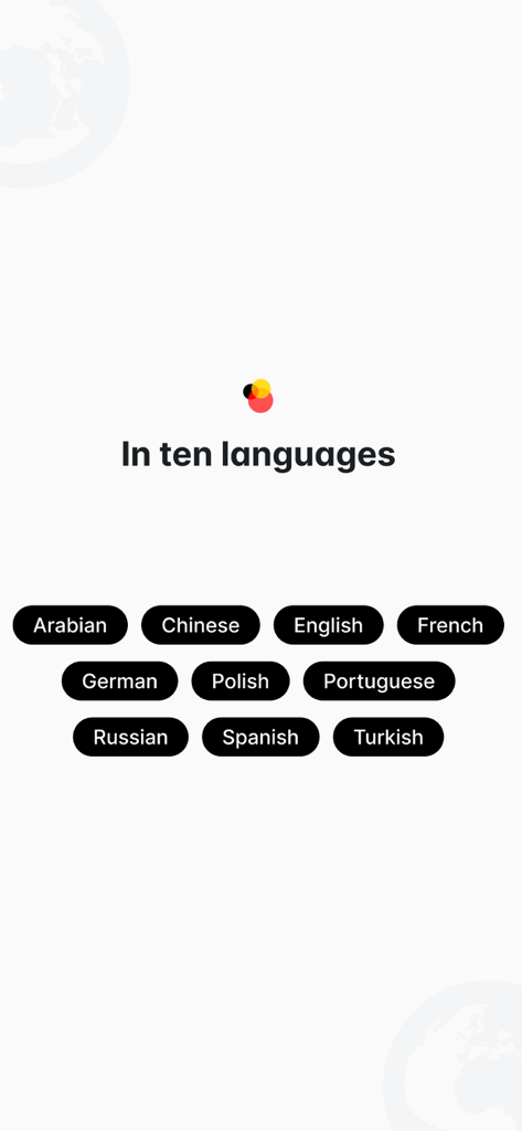 deutschland.de - A screen from the deutschland.de app displaying a list of ten available languages including English, German, and Spanish