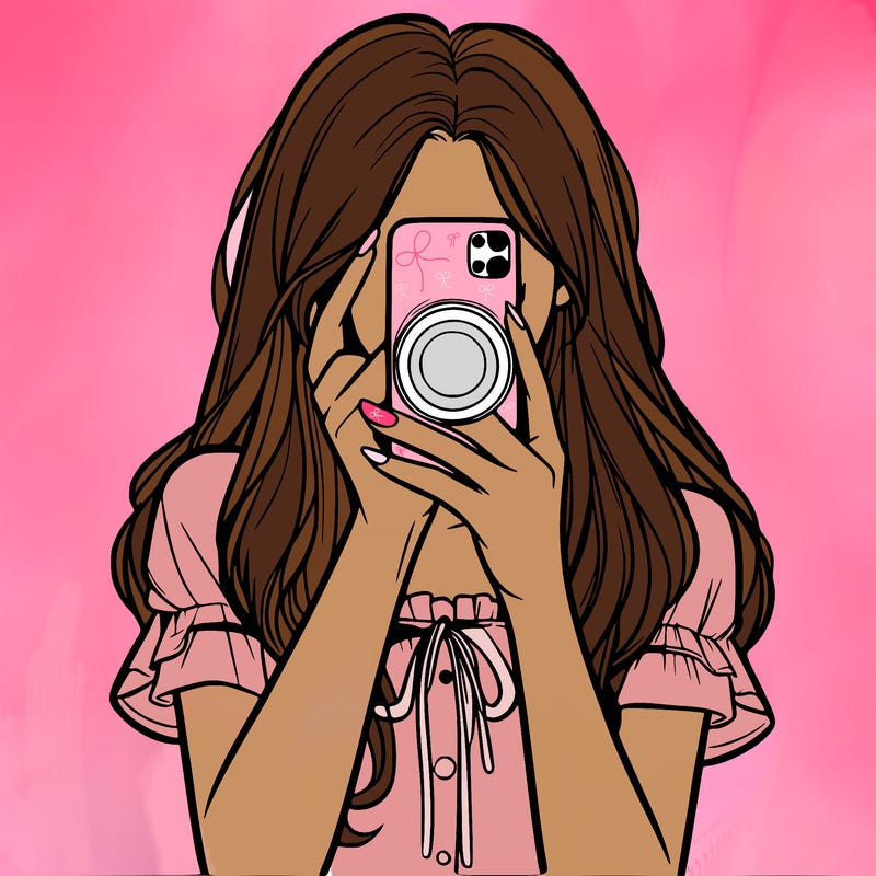 a realistic girl holding her phone taking pictures